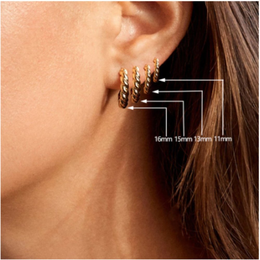 Set of four minimal round hoop earrings